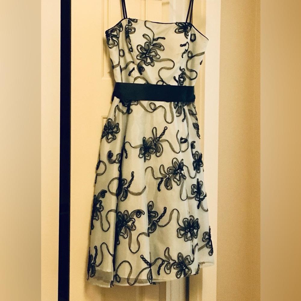 Floral Embellished Dress with Black Straps